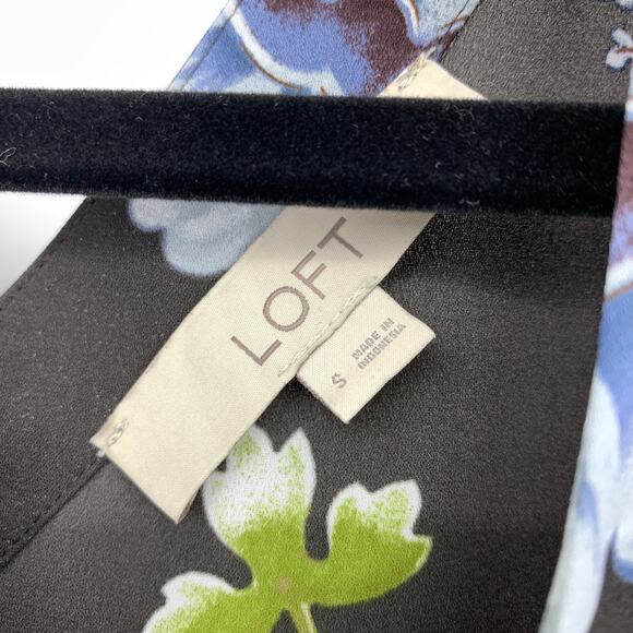 LOFT Cap Sleeve Blouse Womens Size Small Black Multicolor Floral Print - Picture 5 of 8
